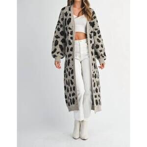 NEW MABLE jacquard knit cardigan with belt in leopard